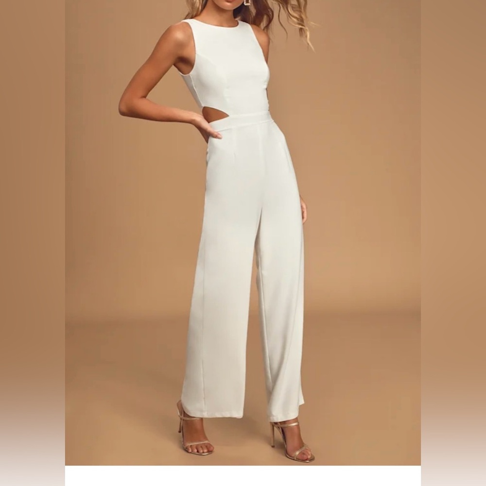 Lulus White Sleeveless Wide Leg Cutout Jumpsuit